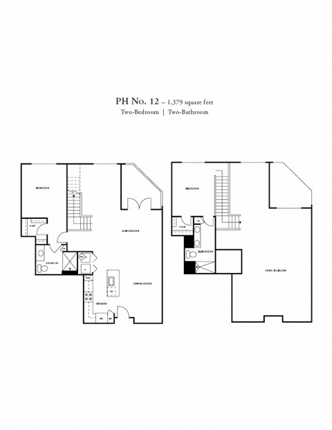 Floor plan for 2 beds, 2 baths, 1379 sqft